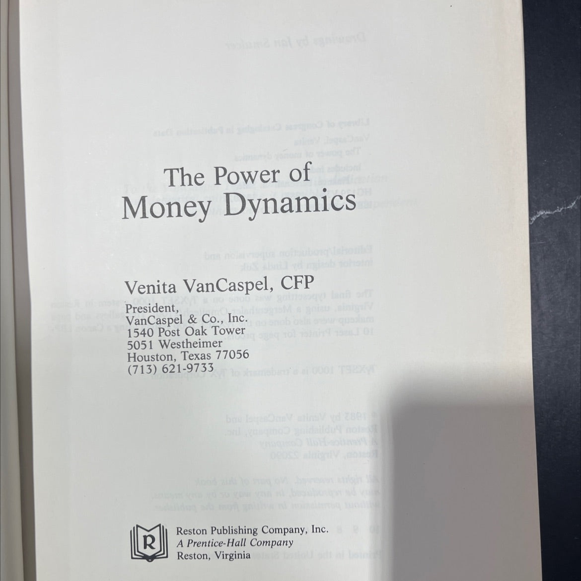 the power of money dynamics book, by Venita VanCaspel, 1983 Hardcover image 2