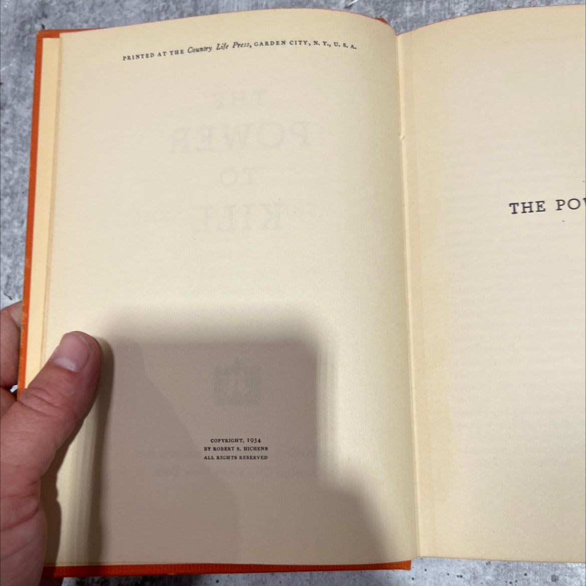 the power to kill me book, by robert s. hichens, 1934 Hardcover image 3