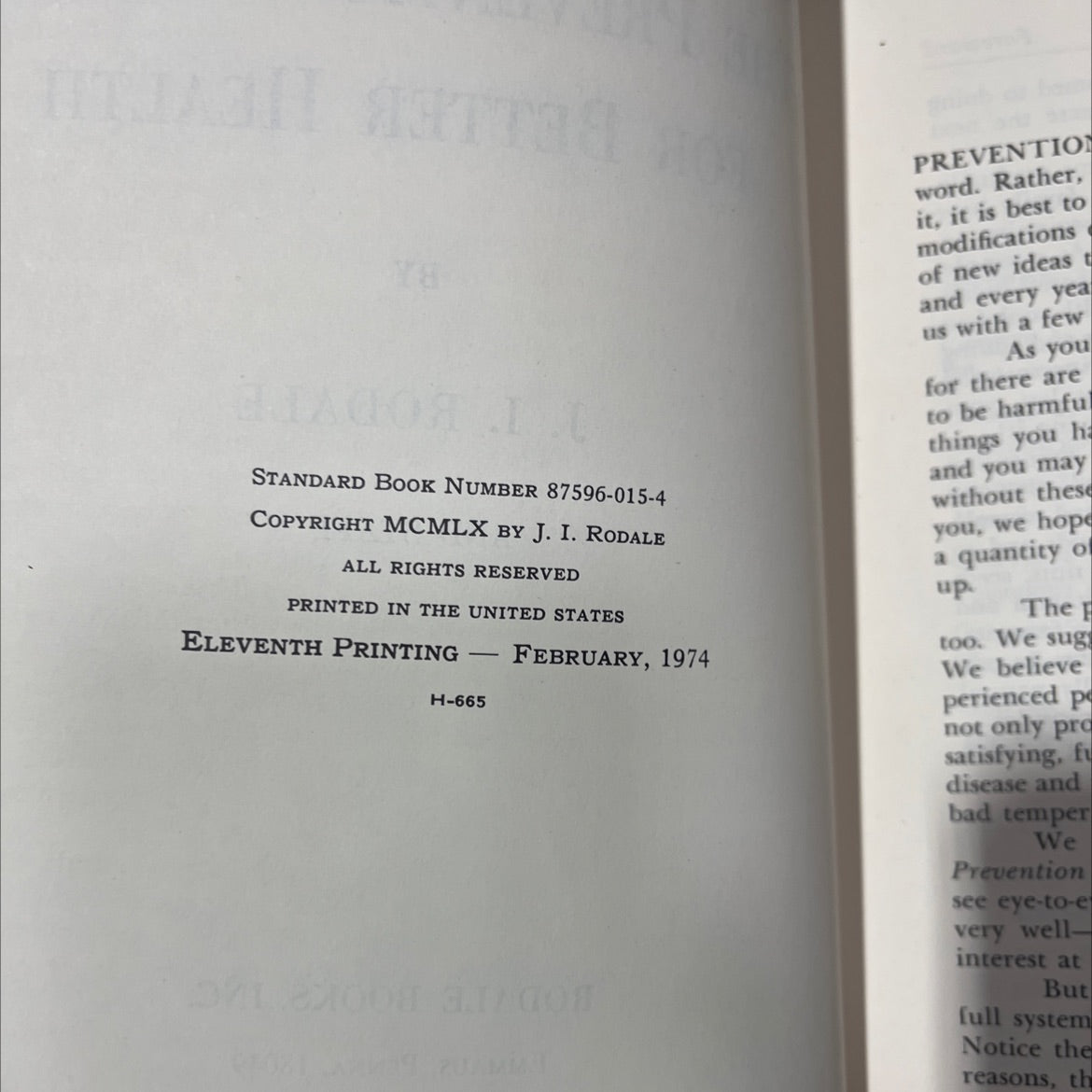 the prevention method for better health book, by j. i. rodale and staff, 1974 Hardcover image 3