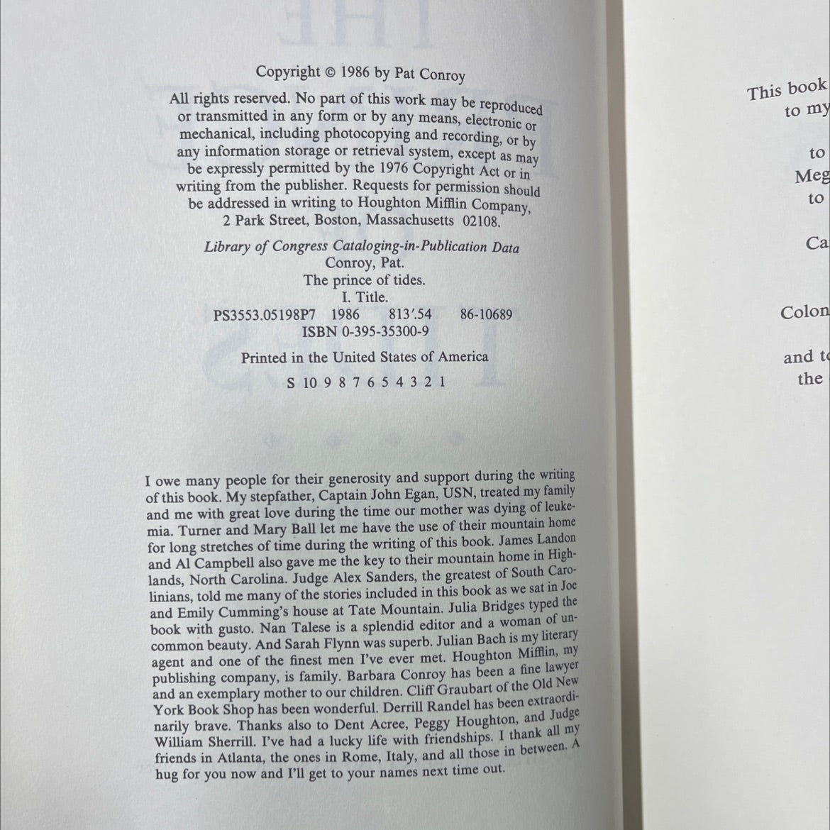 SIGNED the prince of tides book, by Pat Conroy, 1986 Hardcover, First Edition image 3