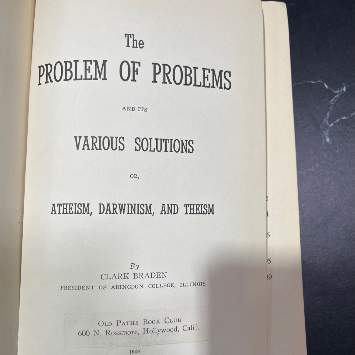 the problem of problems and its various solutions or, atheism, darwinism, and theism book, by clark braden, 1949 image 2