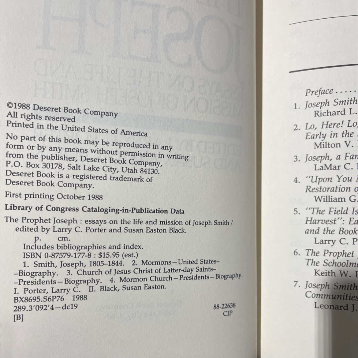 the prophet joseph essays on the life and mission of joseph smith book, by larry c. porter and susan easton black, 1988 image 3
