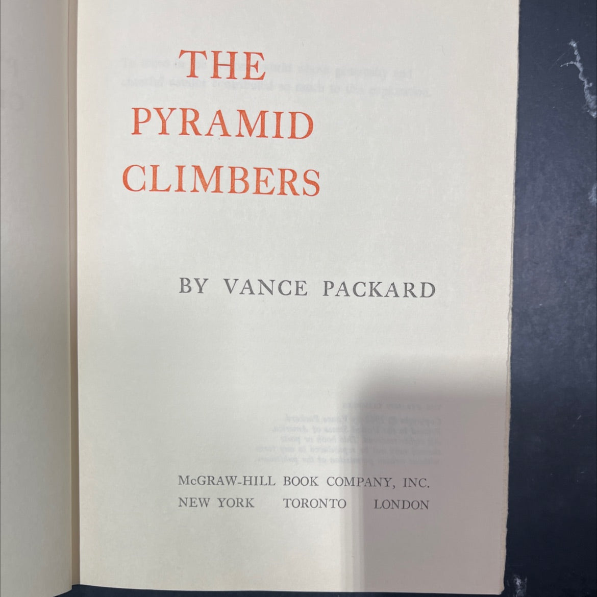 the pyramid climbers book, by Vance Packard, 1962 Hardcover image 2
