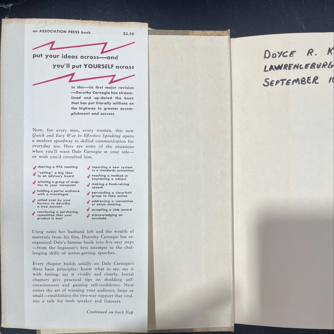 the quick and easy way to effective speaking book, by dorothy carnegie, 1966 Hardcover image 4