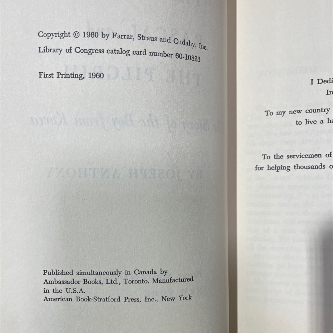 SIGNED the rascal and the pilgrim the story of the boy from korea book, by joseph anthony, 1960 Hardcover, First image 3