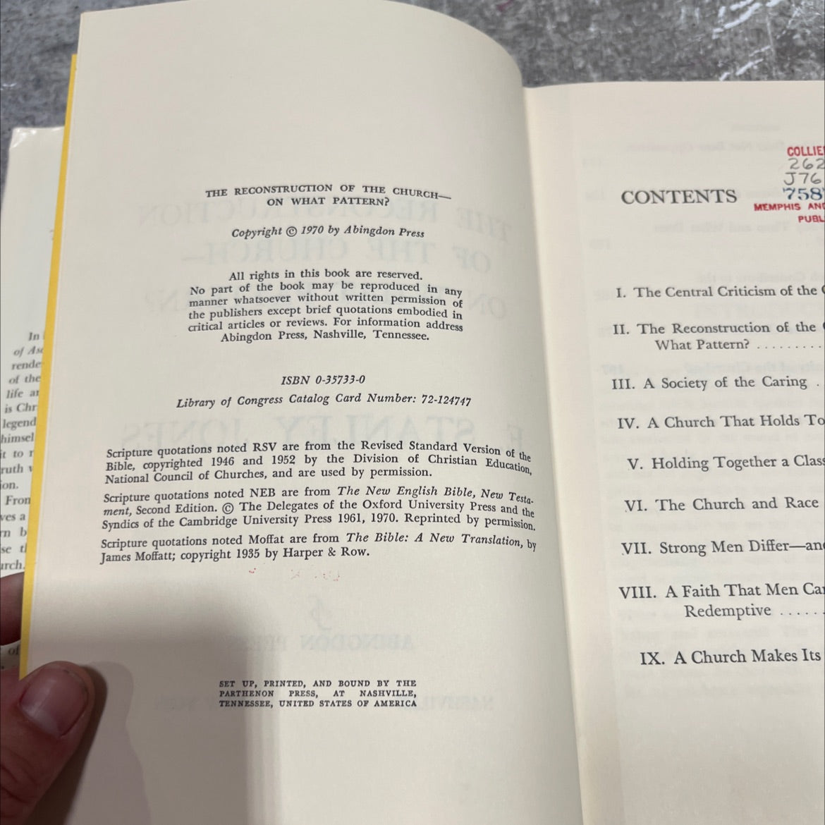 the reconstruction of the church- on what pattern? book, by e. stanley jones, 1970 Hardcover image 3