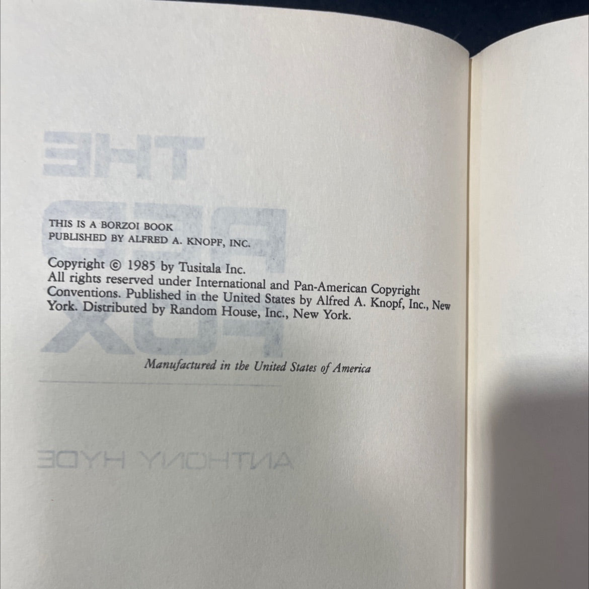 the red fox book, by anthony hyde, 1985 Hardcover image 3