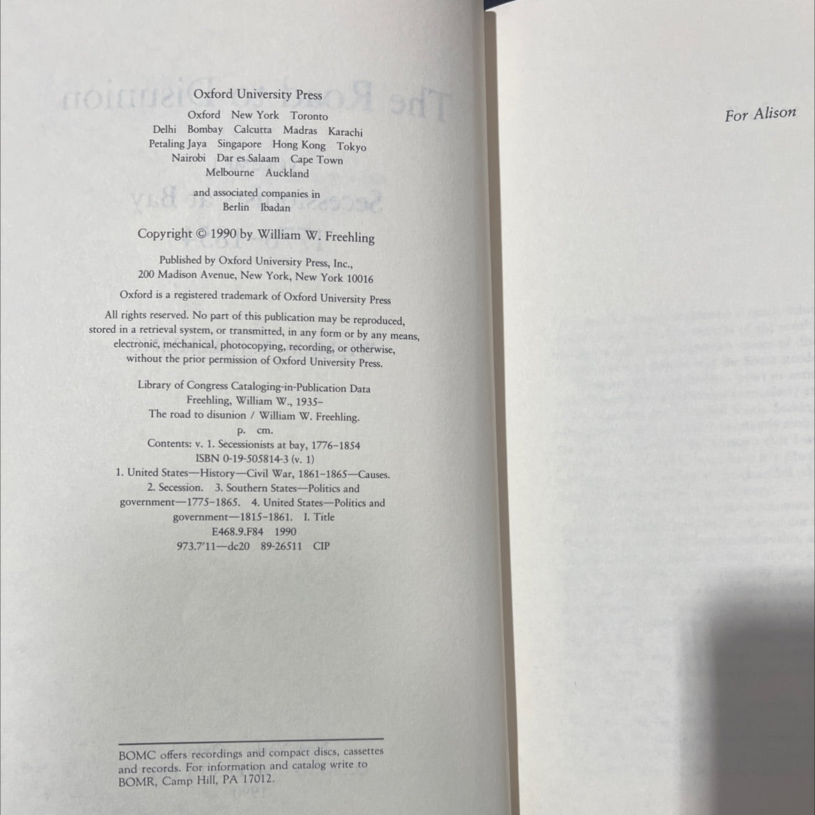the road to disunion volume i secessionists at bay 1776-1854 book, by william w. freehling, 1990 Hardcover image 3