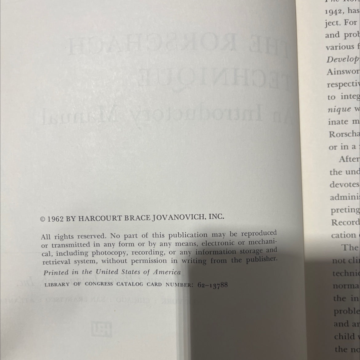 the rorschach technique an introductory manual book, by bruno klopfer, helen h. davidson, 1962 Hardcover image 3