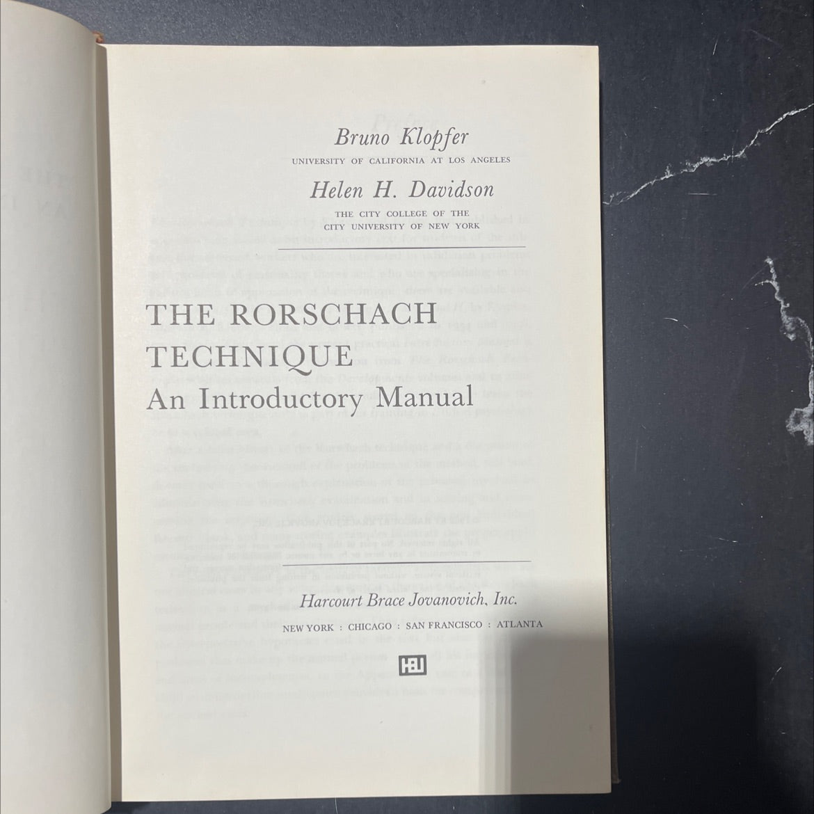 the rorschach technique an introductory manual book, by bruno klopfer, helen h. davidson, 1962 Hardcover image 2