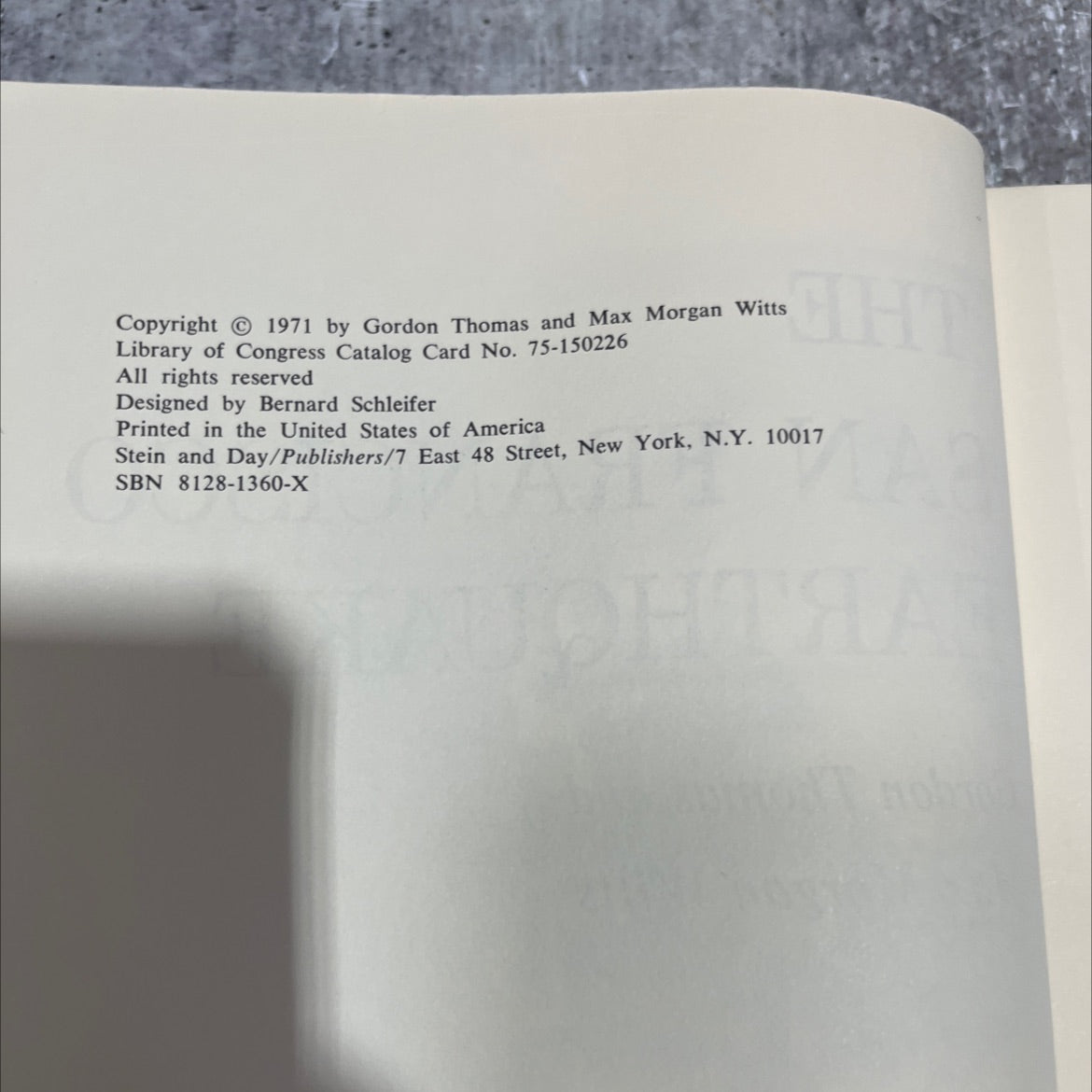 the san francisco earthquake book, by Gordon Thomas and Max Morgan Witts, 1971 Hardcover image 3