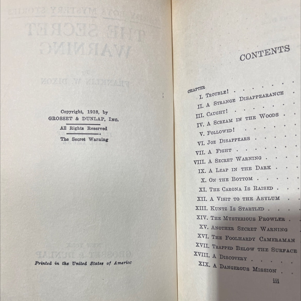 the secret warning book, by franklin w. dixon, 1938 Hardcover image 3