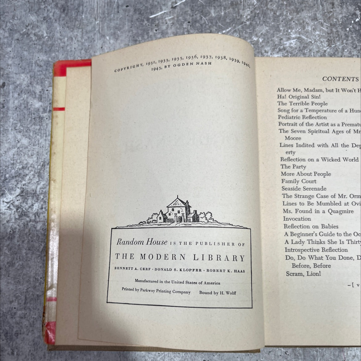 the selected verse of ogden nash book, by ogden nash, 1945 Hardcover image 3