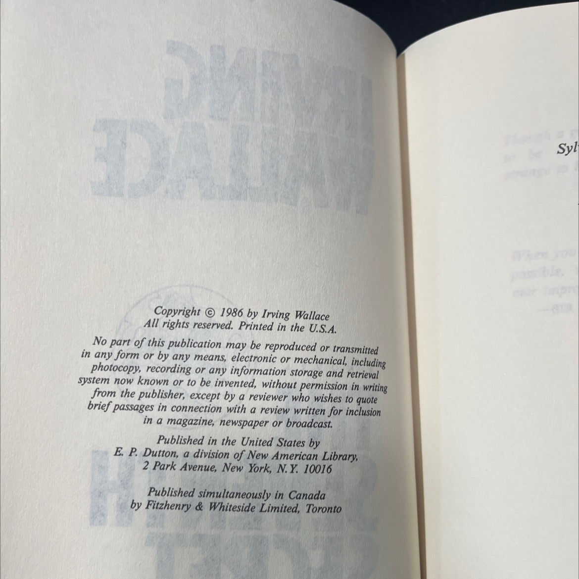 the seventh secret book, by irving wallace, 1986 Hardcover image 3