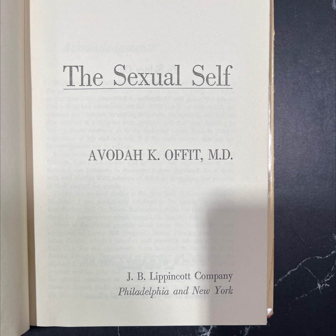 the sexual self book, by avodah k. offit, m.d., 1977 Hardcover image 2