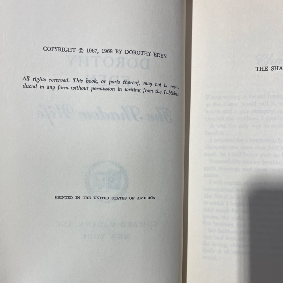 the shadow wife book, by dorothy eden, 1968 Hardcover image 3