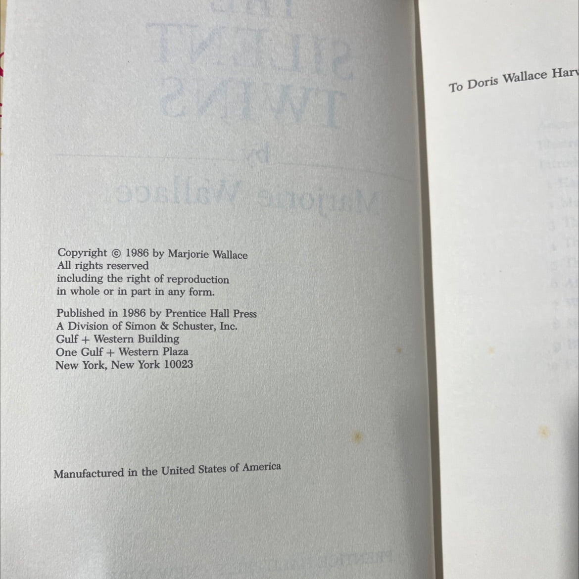 the silent twins book, by Marjorie Wallace, 1986 Hardcover image 3