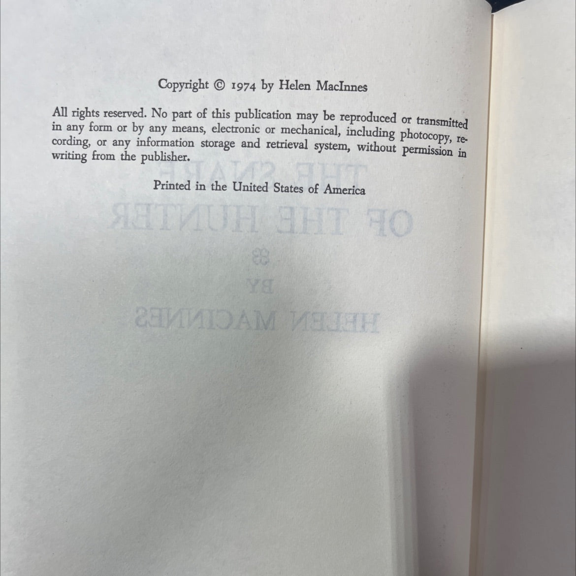 the snare of the hunter book, by helen macinnes, 1974 Hardcover image 3