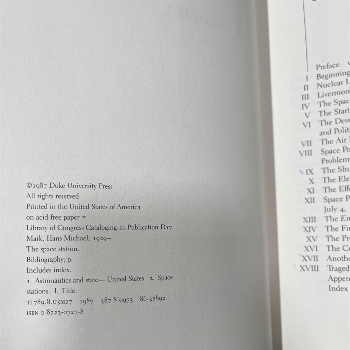 the space station a personal journey book, by Hans Mark, 1987 Hardcover image 3