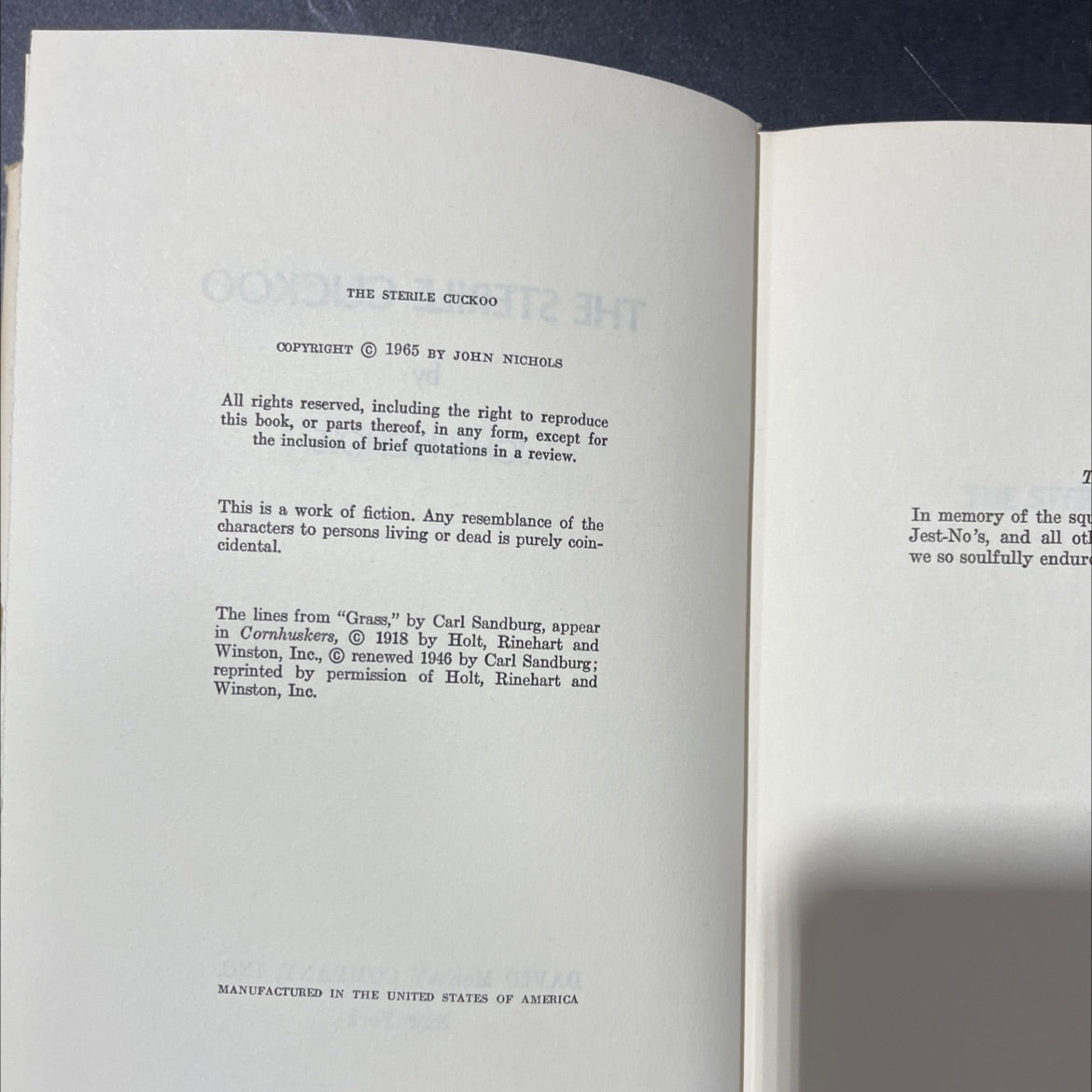 the sterile cuckoo book, by john nichols, 1965 Hardcover image 3