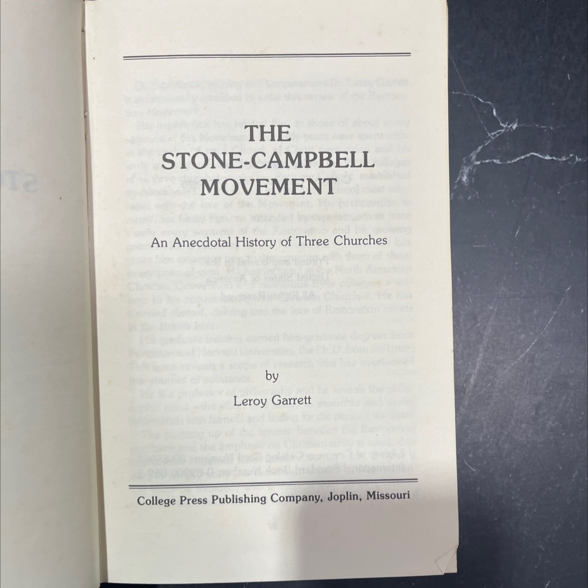 the stone-campbell movement an anecdotal history of three churches book, by leroy garrett, 1981 Hardcover image 2