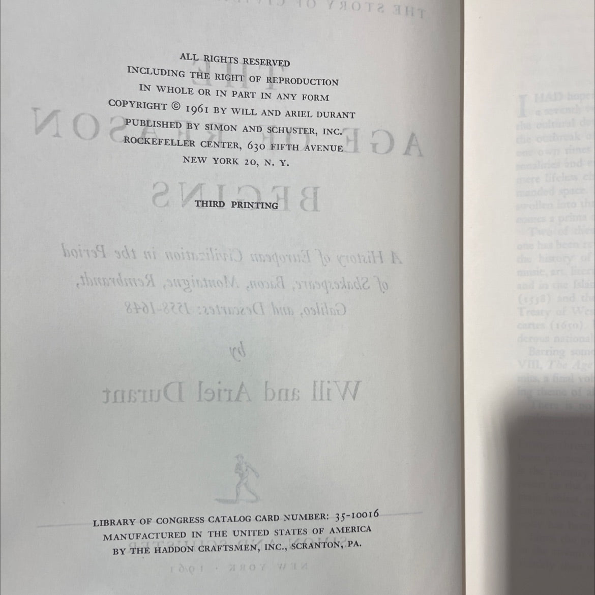 the story of civilization: part vii the age of reason book, by will and ariel durant, 1961 Hardcover image 3