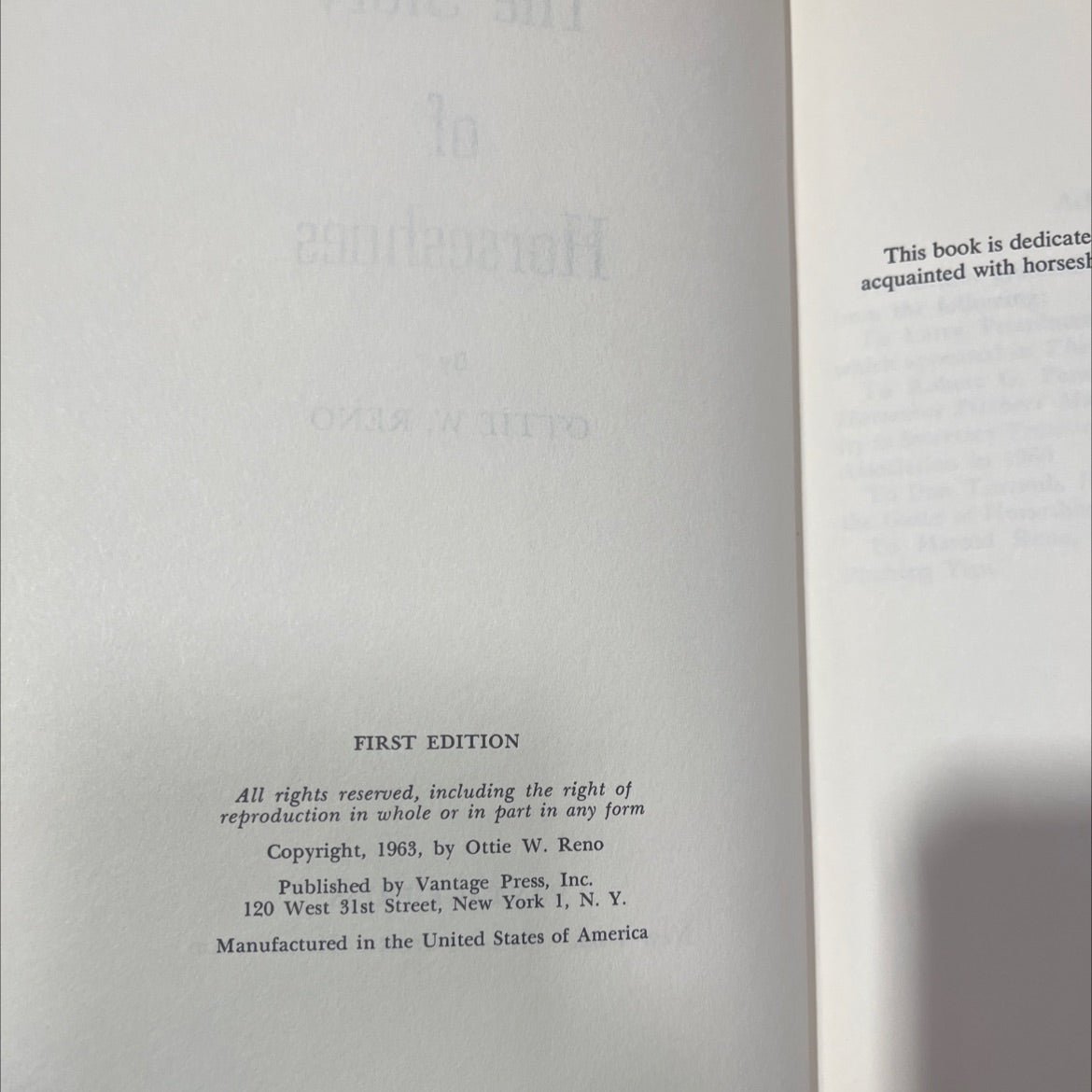 the story of horseshoes book, by ottie w. reno, 1963 Hardcover image 3