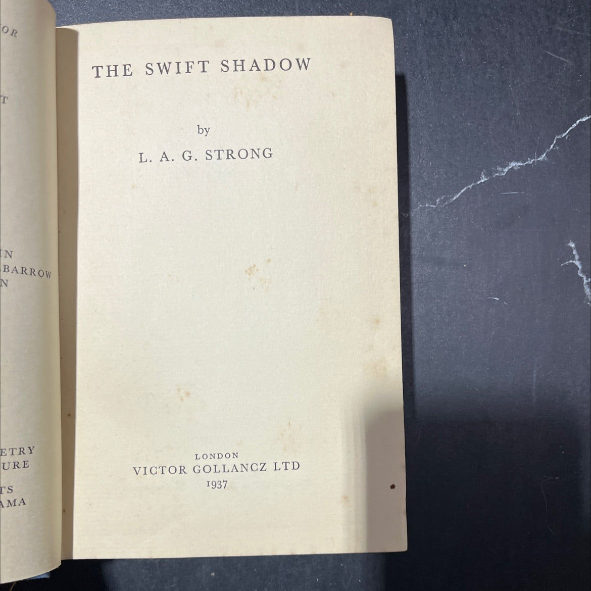 the swift shadow book, by l. a. g. strong, 1937 Hardcover image 2