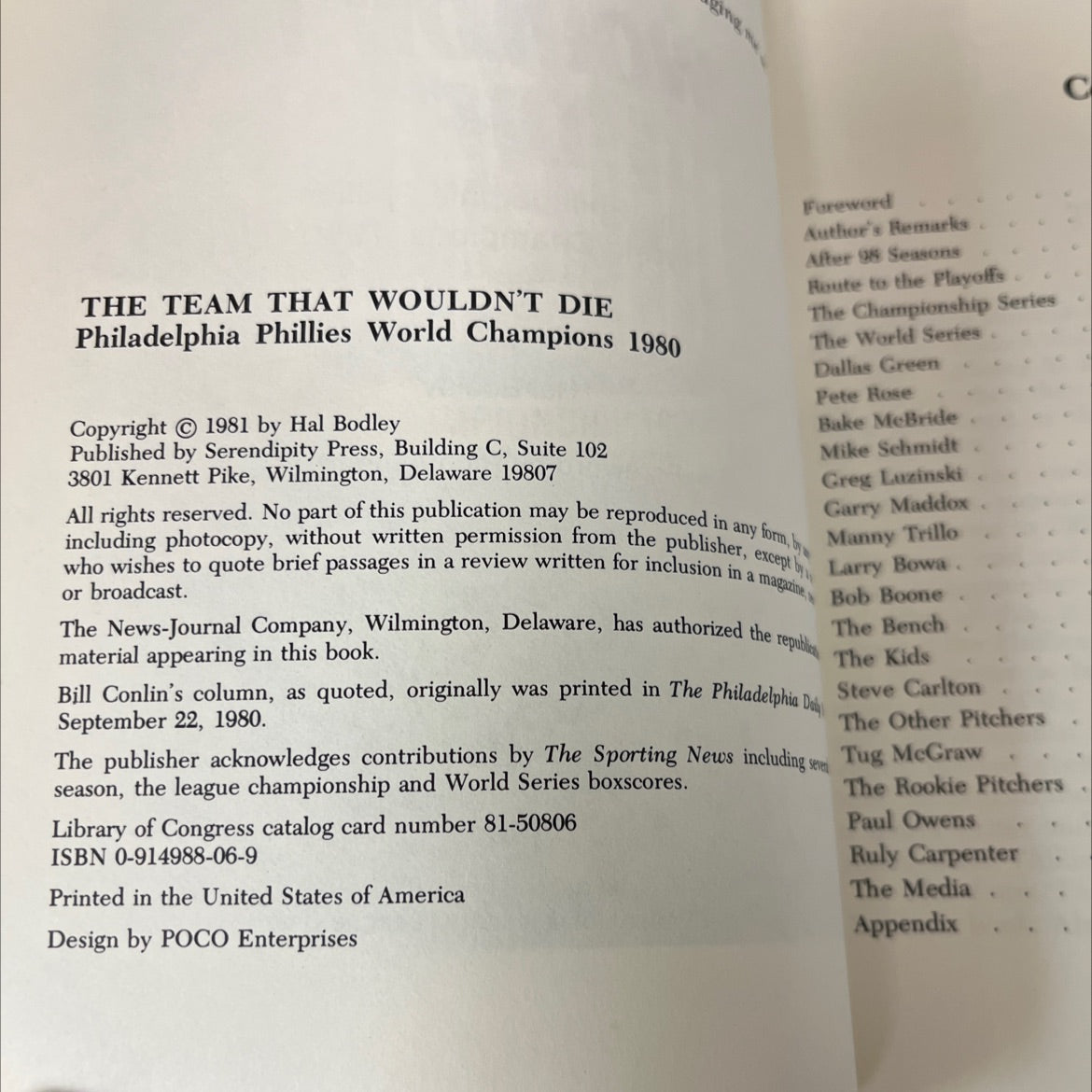 the team that wouldn't die the philadelphia phillies world champions 1980 book, by hal bodley, 1981 Hardcover image 3