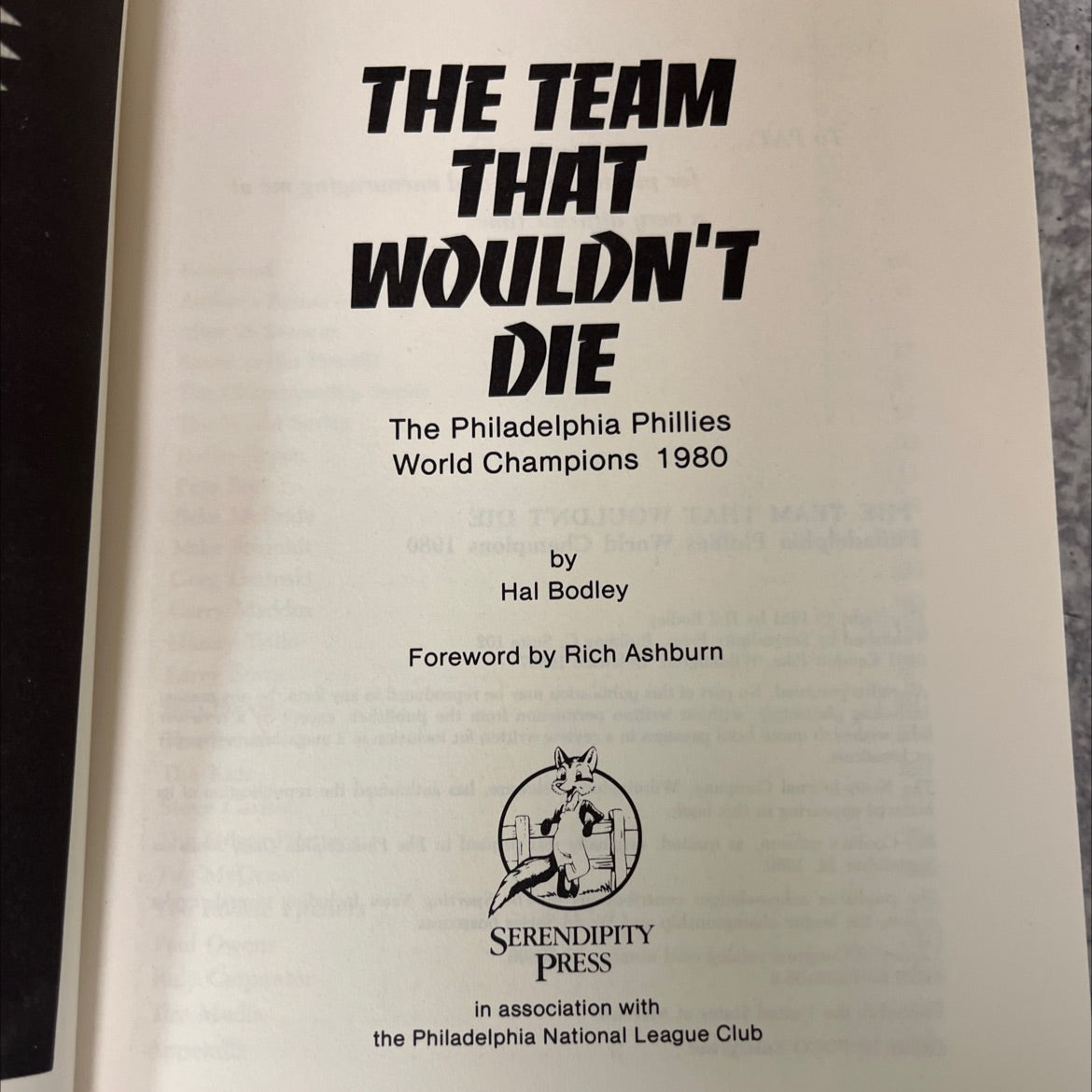 the team that wouldn't die the philadelphia phillies world champions 1980 book, by hal bodley, 1981 Hardcover image 2
