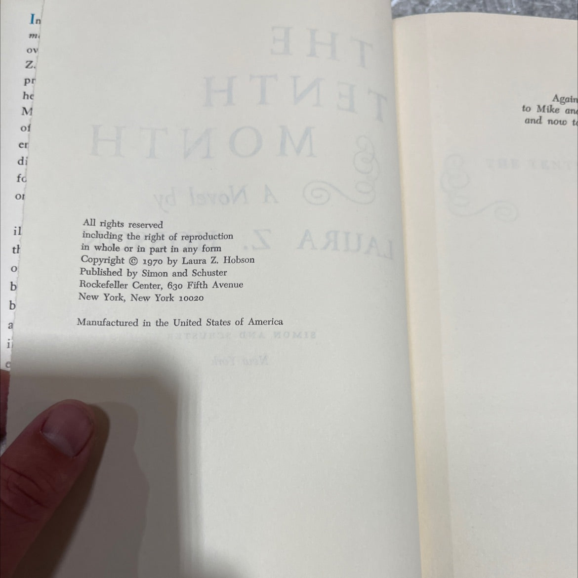 the tenth month book, by laura z. hobson, 1970 Hardcover image 3