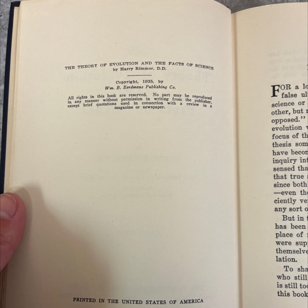 the theory of evolution and the facts of science book, by harry rimmer, d.d., 1946 Hardcover image 3