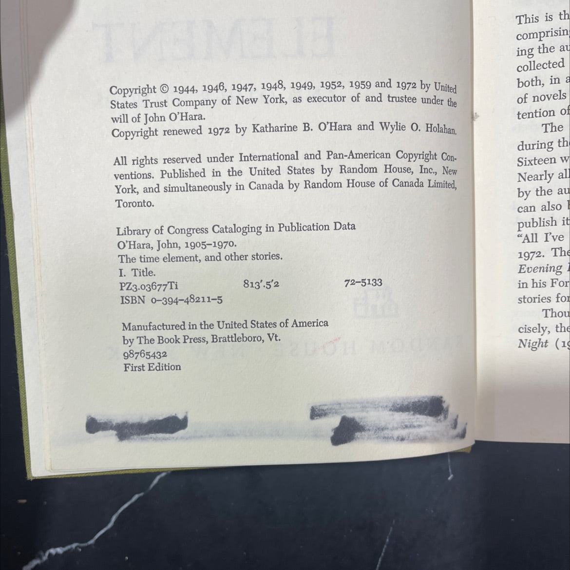 the time element and other stories book, by john o'hara, 1972 Hardcover image 3