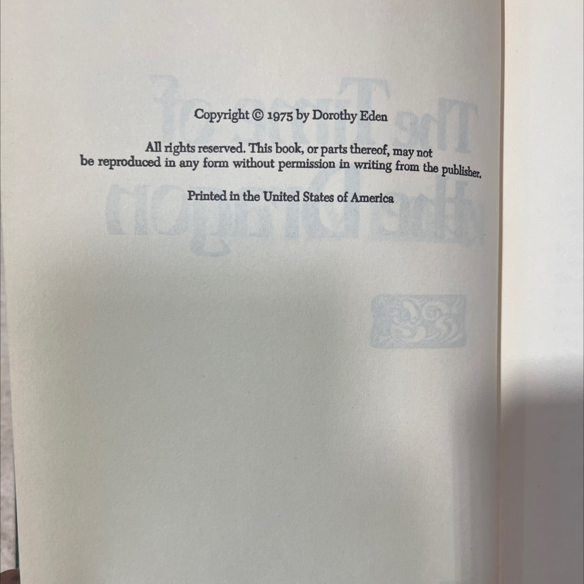 the time of the dragon coward book, by dorothy eden, 1975 Hardcover image 3