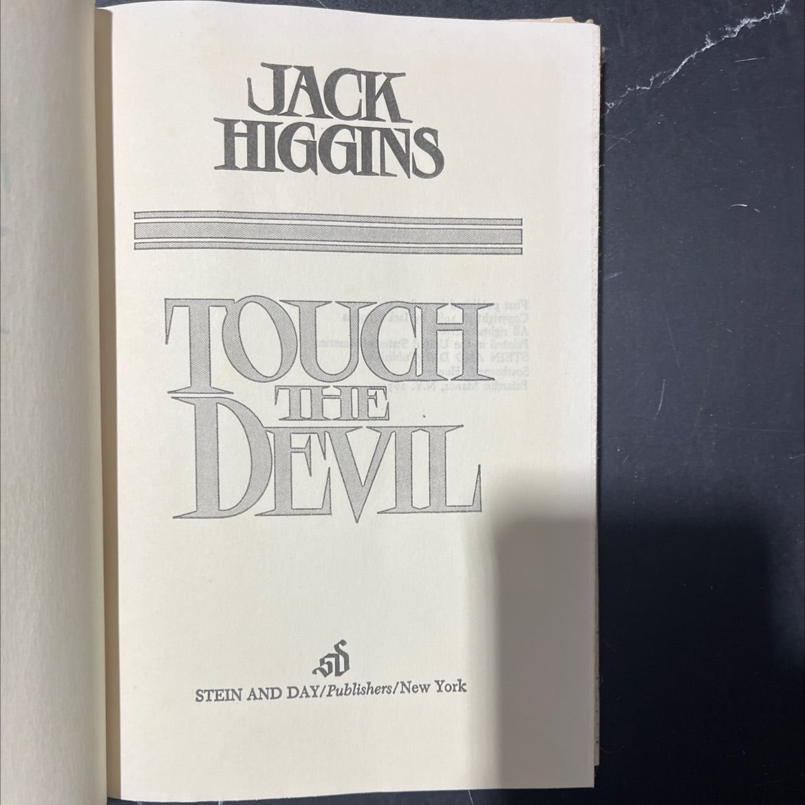 the touch devil book, by Jack Higgins, 1982 Hardcover image 2