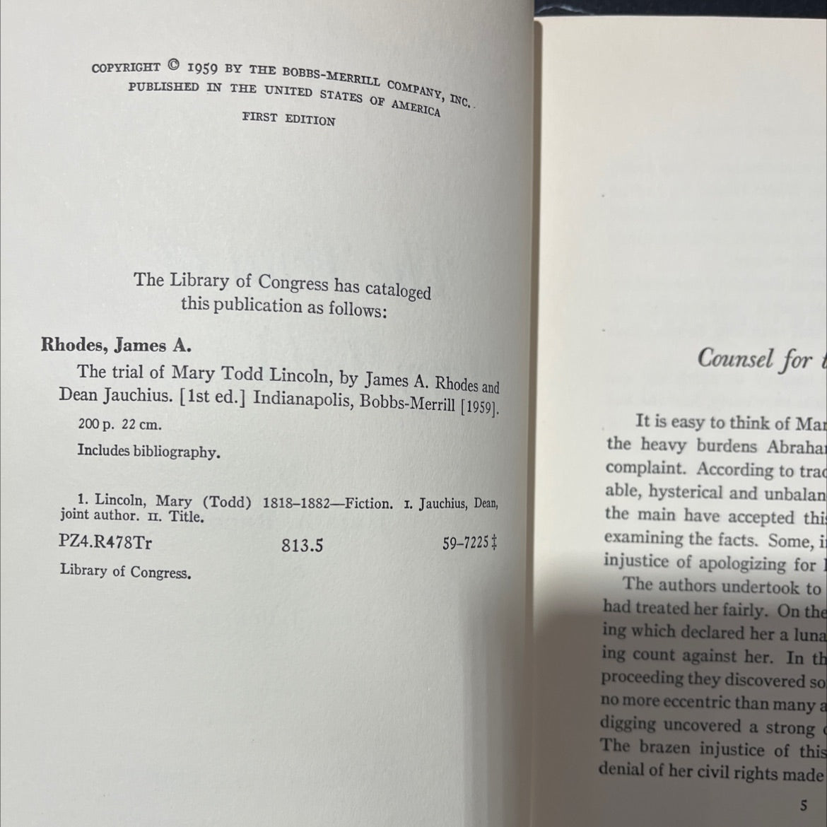 the trial of mary todd lincoln book, by james a. rhodes and dean jauchius, 1959 Hardcover image 3