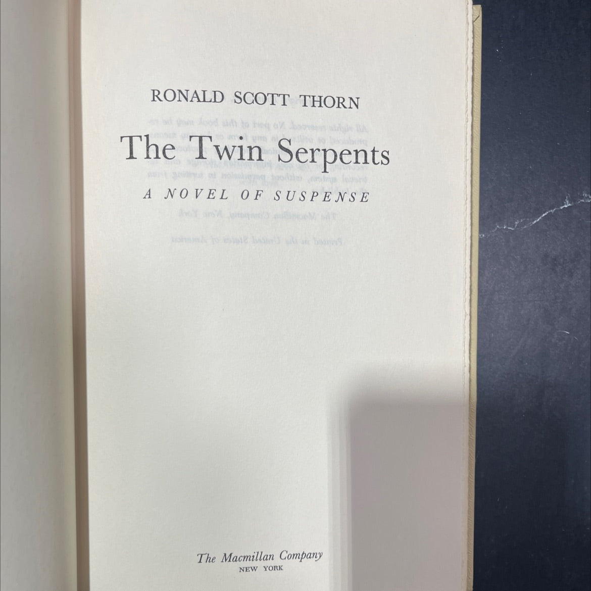 the twin serpents book, by ronald scott thorn, 1965 Hardcover image 2