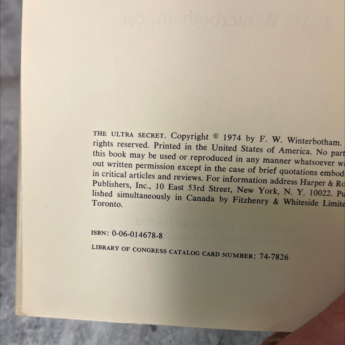 the ultra secret book, by F. W. Winterbotham, 1974 Hardcover image 3