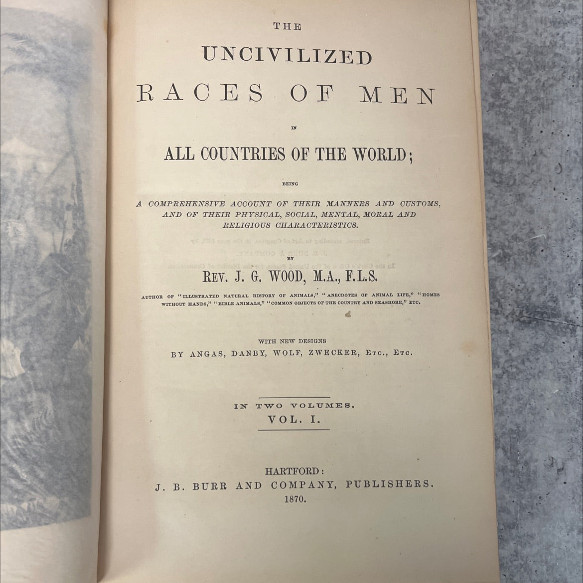 the uncivilized races of men in all countries of the world book, by rev. j. g. wood, 1870 Leather, Rare, Antique image 2