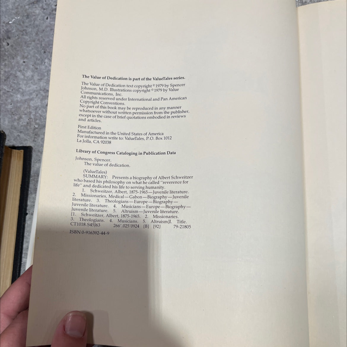 the value of dedication book, by spencer johnson, m.d., 1979 Hardcover image 3