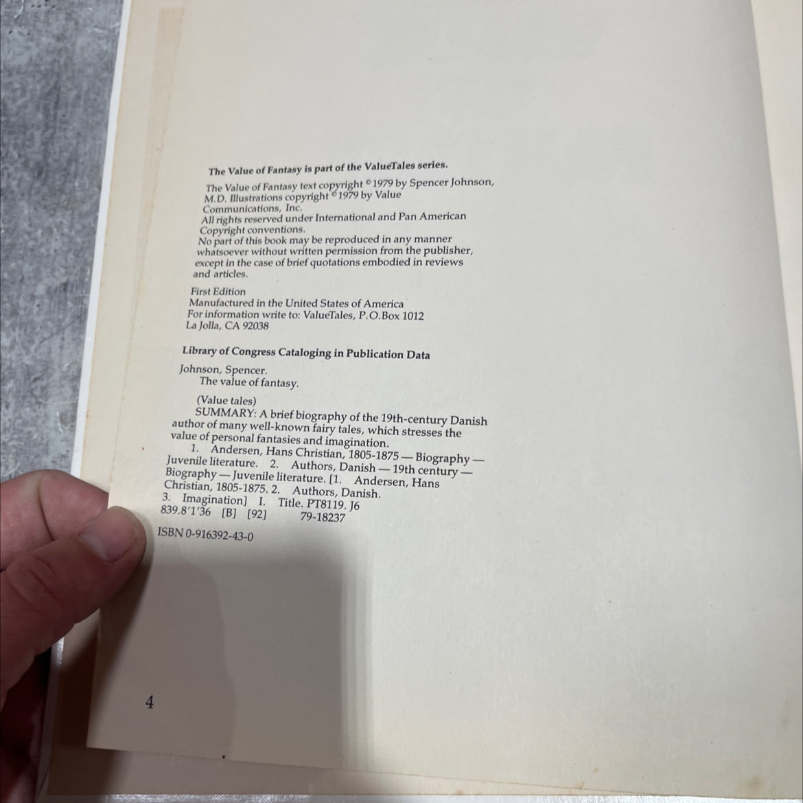 the value of fantasy book, by spencer johnson, m.d., 1979 Hardcover image 3