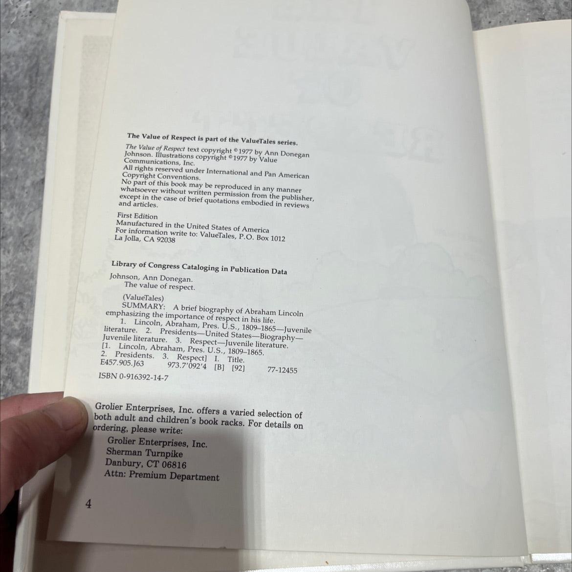 the value of respect book, by Ann Donegan Johnson, 1977 Hardcover image 3