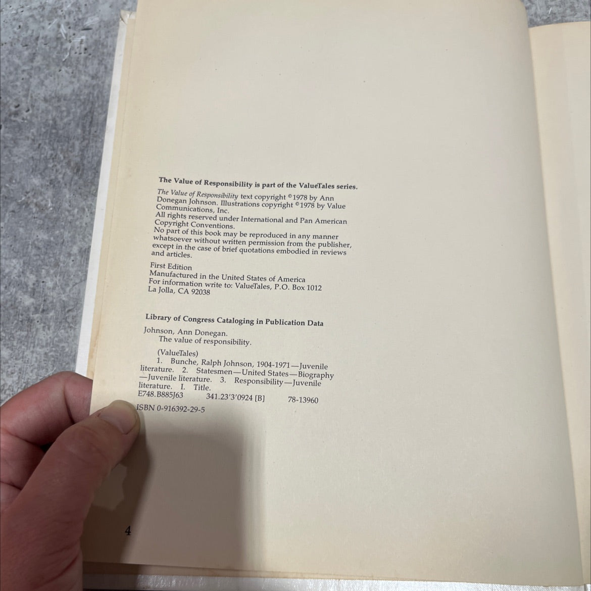 the value of responsibility illustrated by the story of ralph bunche book, by ann donegan johnson, 1978 Hardcover image 3