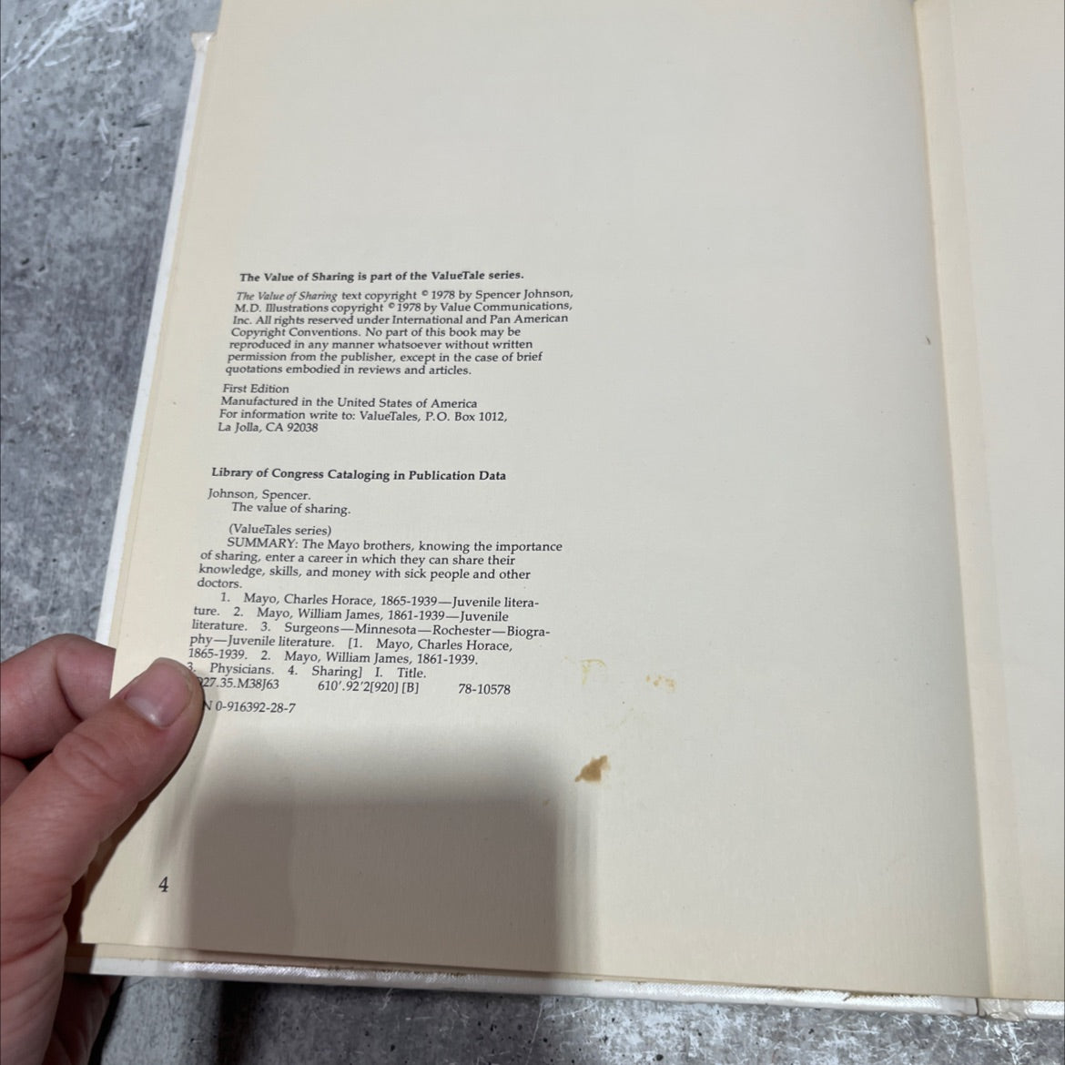 the value of sharing illustrated by the story of the mayo brothers book, by spencer johnson, m.d., 1978 Hardcover image 3