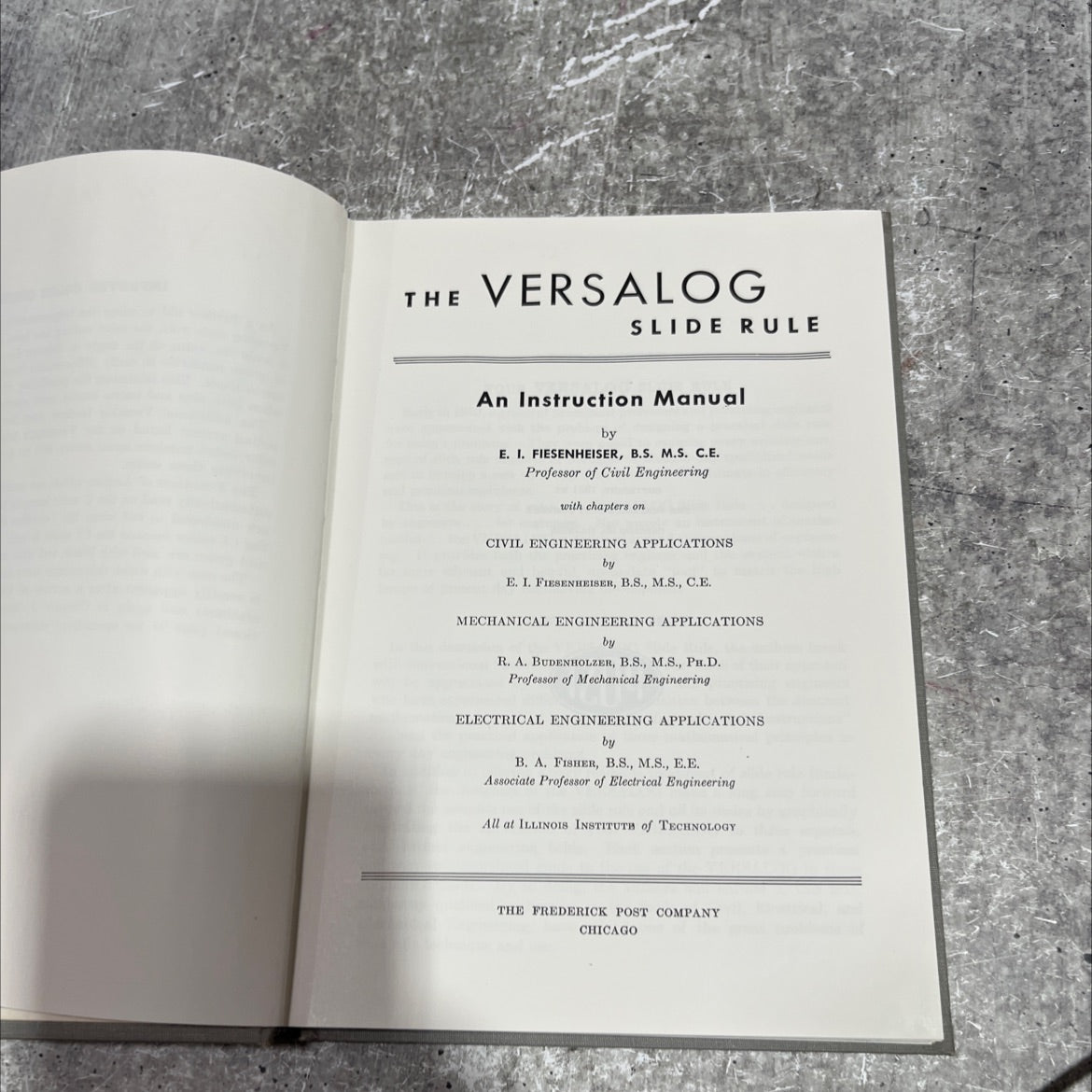 the versalog slide rule an instruction manual book, by e. i. fiesenheiser, 1951 Hardcover image 2