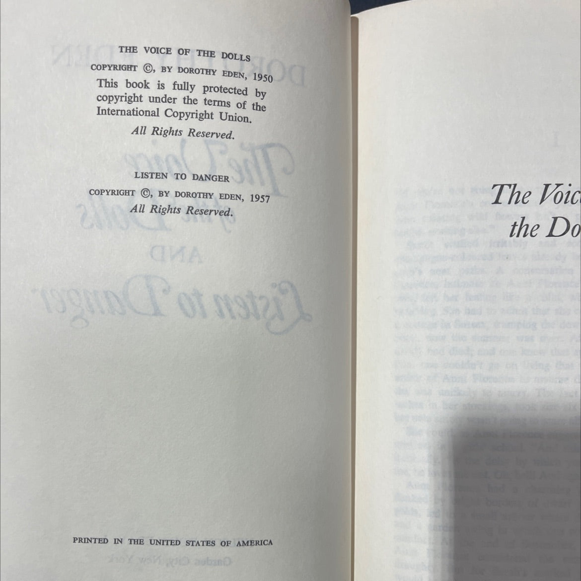 the voice of the dolls book, by dorothy eden, 1957 Hardcover image 3