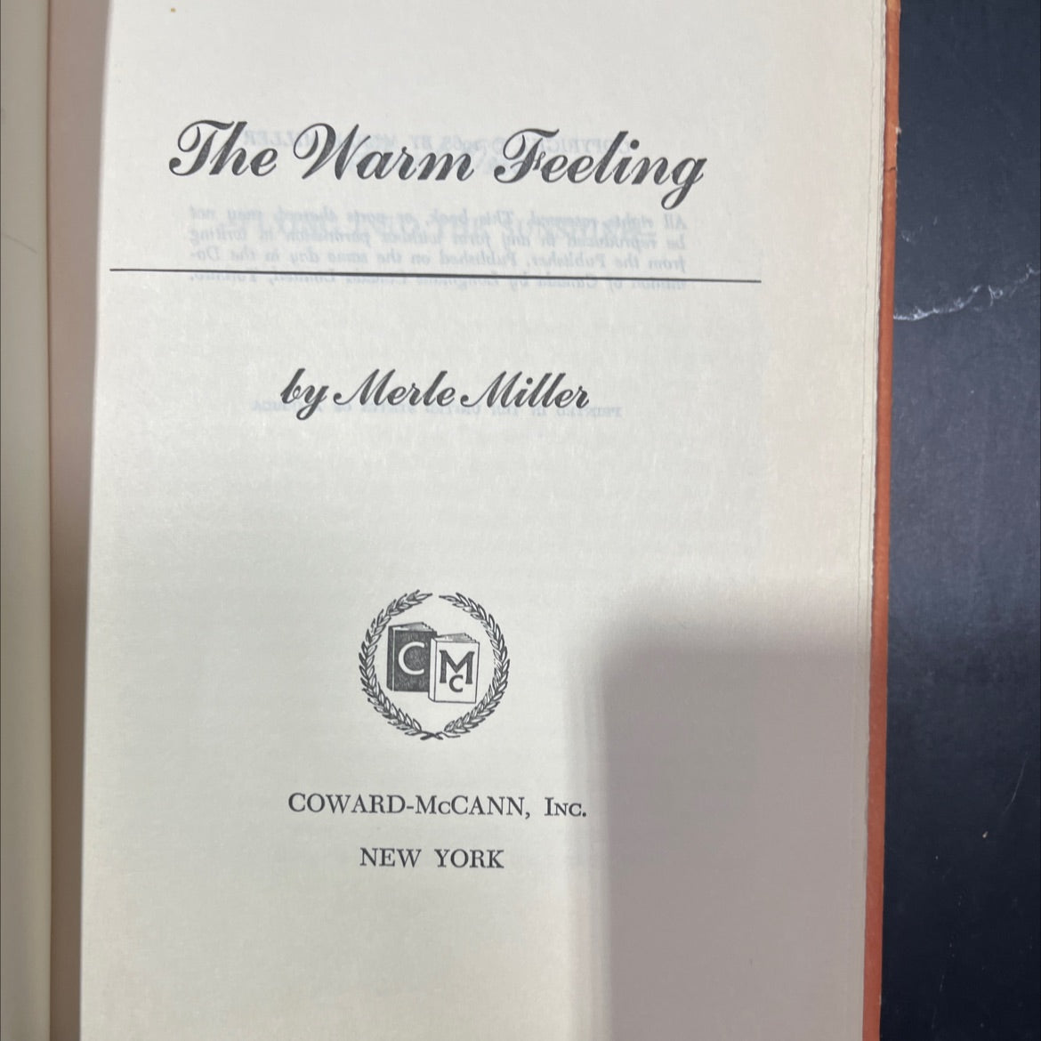 the warm feeling book, by merle miller, 1968 Hardcover image 2