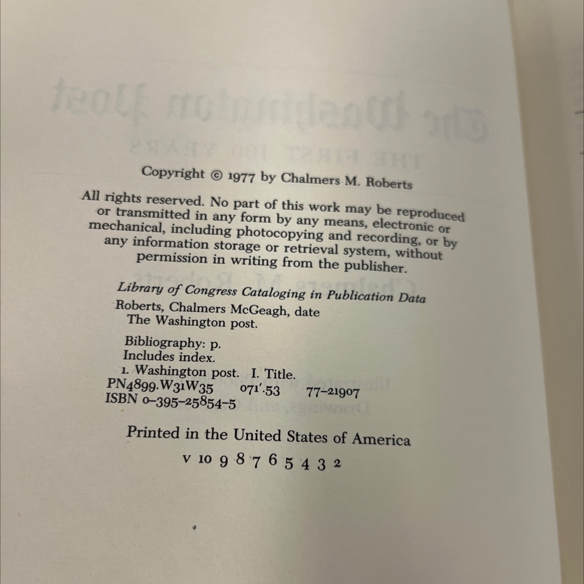 the washington post the first 100 years book, by Chalmers M. Roberts, 1977 Hardcover image 3
