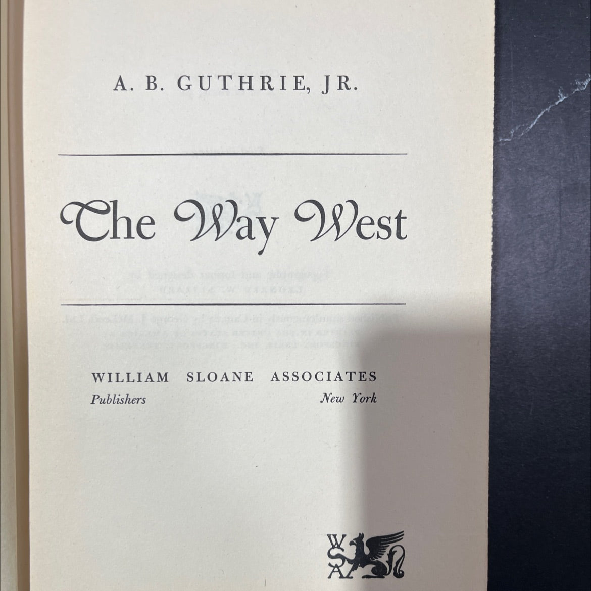 the way west book, by a. b. guthrie, jr., 1949 Hardcover image 2