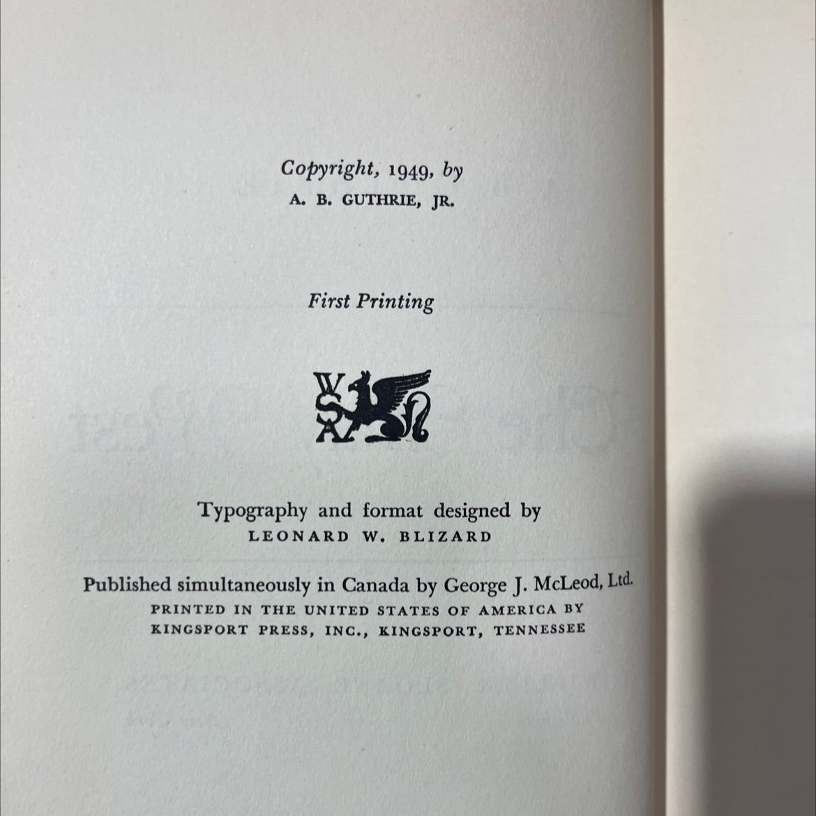 the way west book, by a. b. guthrie, jr., 1949 Hardcover image 3
